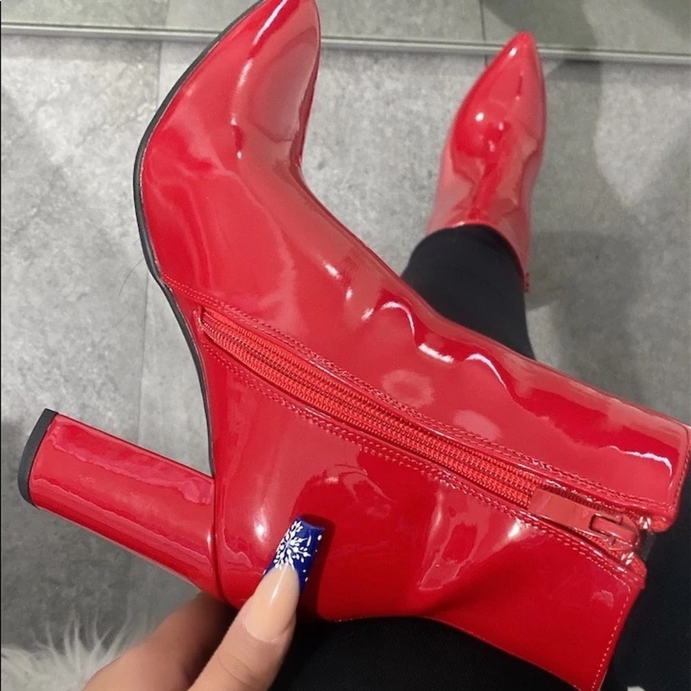 Red Patent Block Heel Bootie - Picture 5 of 7